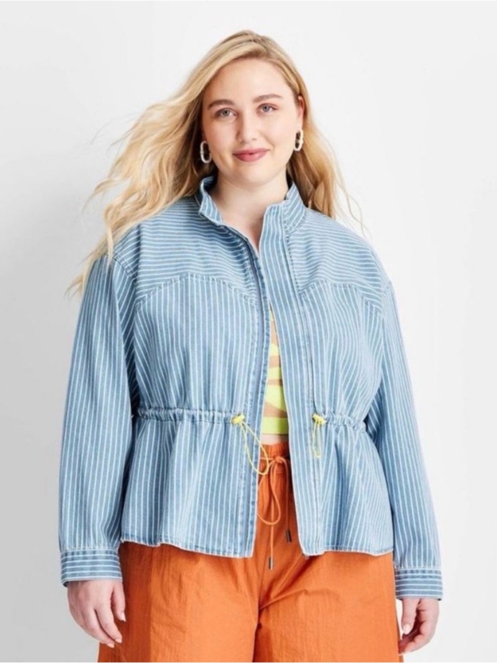 Future collective Striped Blue Drawstring women’s denim jacket